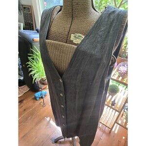 Black Button-Front Linen Blend Women's Vest